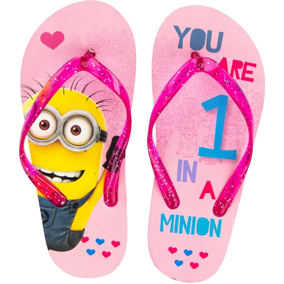 Kids Girls Licenced Minions Flip Flop 'You are 1 in a Minion' Outdoor Beach