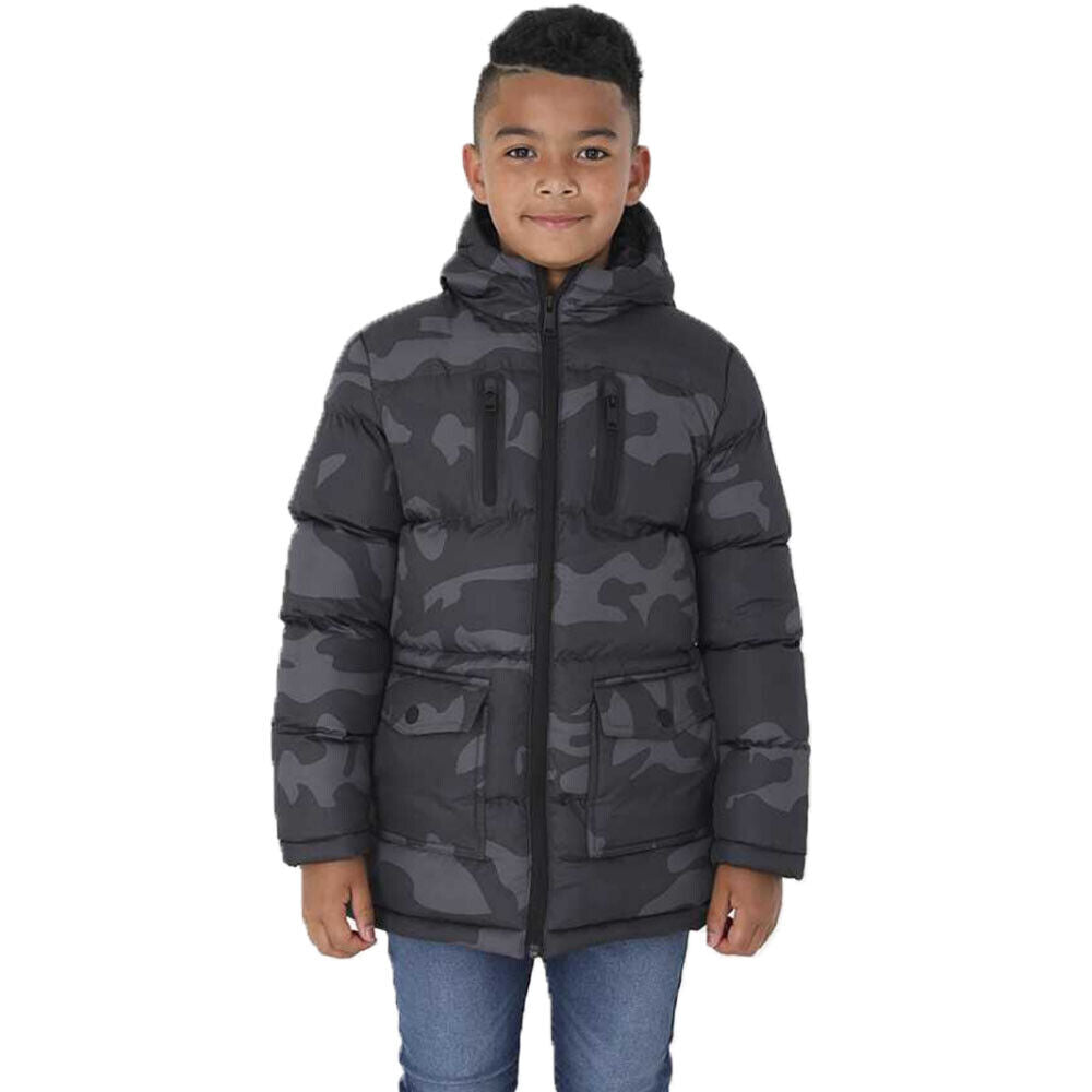 Boys Brave Soul Oakwood Camo Hooded Puffer Padded School Jacket