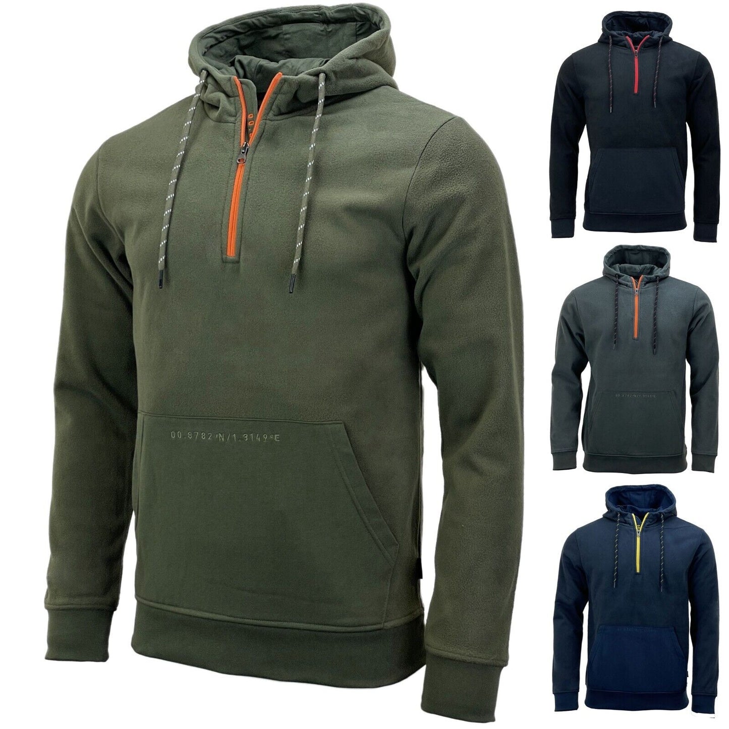 Men's Franco Zip Neck Fleece Hoody Hooded Top