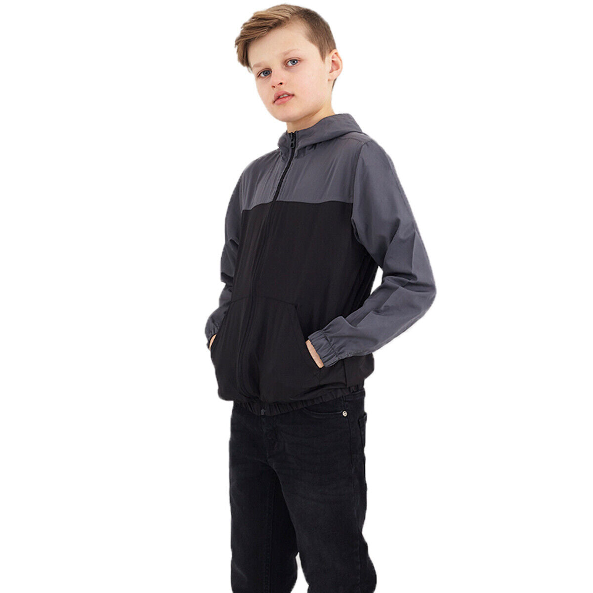 Kids Boys Brave Soul Ashblock Lightweight Windrunner Hooded Jacket