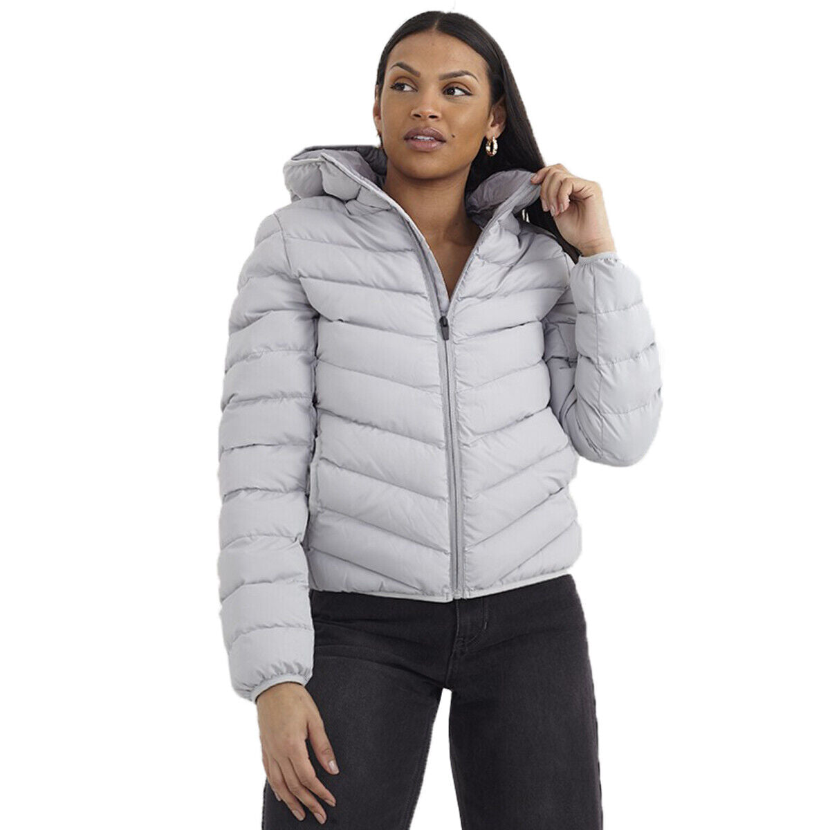 Ladies Brave Soul Grant Padded Hooded Puffer Jacket with DTM Trims