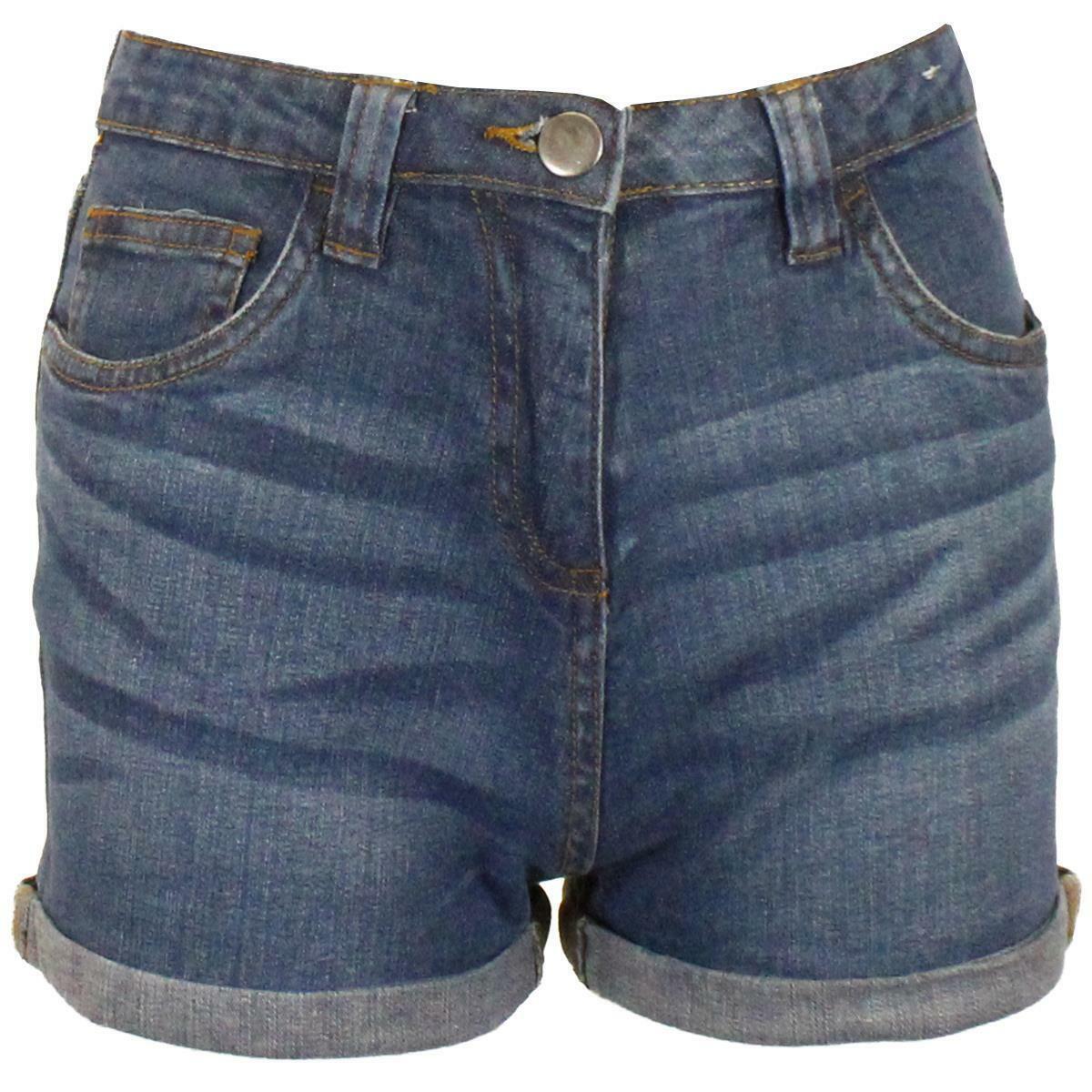 Girls Kids Denim Shorts Multipocket Rolled Hem Sand Blasted Jeans Hot Pants