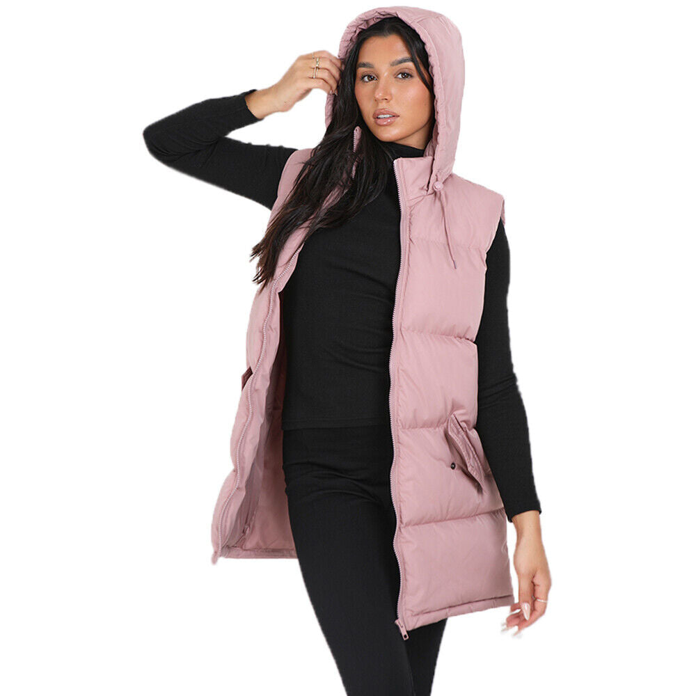 Ladies Brave Soul CELLOLGIL Sleeveless Longline Padded Jacket Hooded Gilet