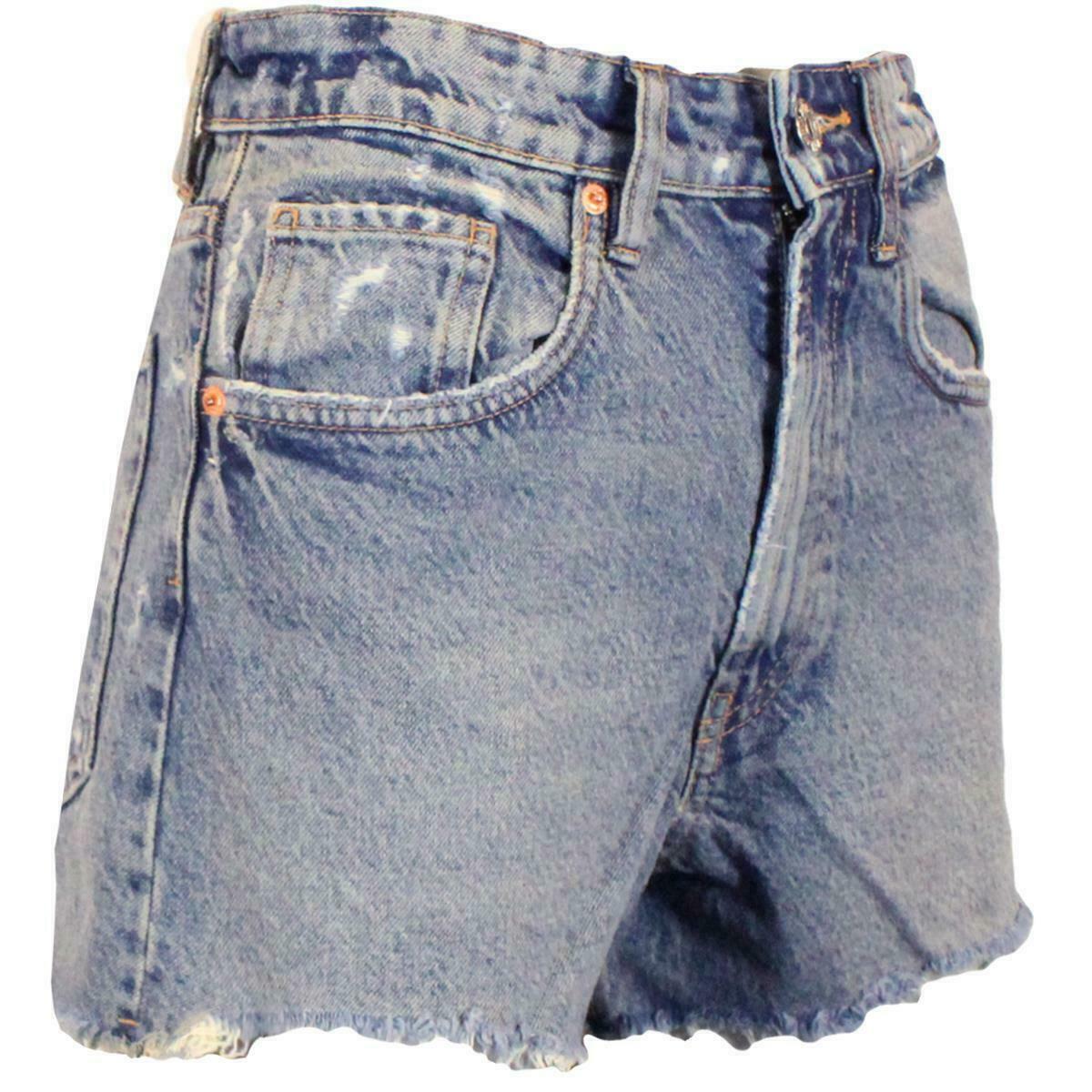 Womens Denim Shorts Hot Pants With Cut Raw Hem - Mid Wash