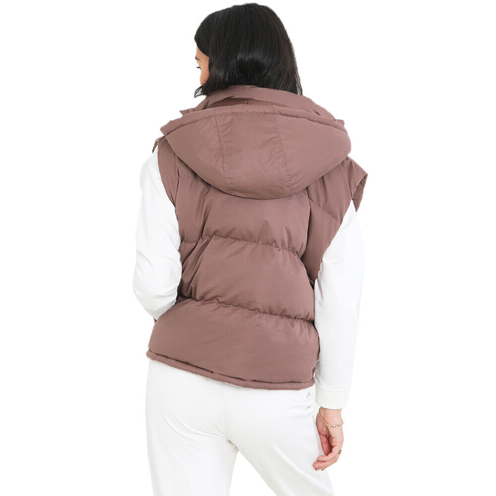 Ladies Brave Soul Mila Padded Bodywarmer Cropped Microfibre Hooded Gilet
