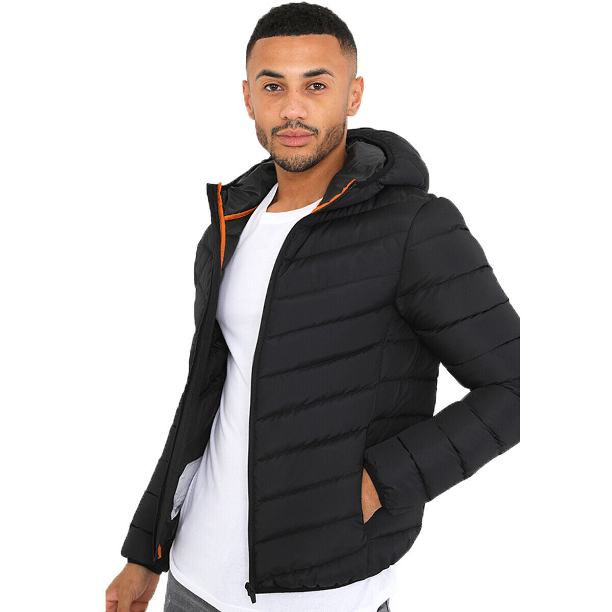Mens Brave Soul Grant Padded Hooded Puffer Jacket with Elasticated Trims