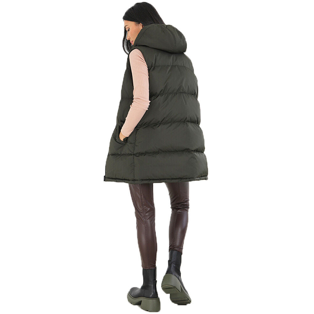 Ladies Brave Soul CELLOLGIL Sleeveless Longline Padded Jacket Hooded Gilet
