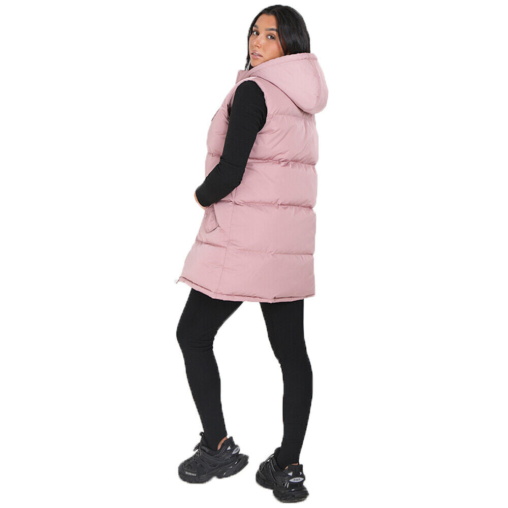Ladies Brave Soul CELLOLGIL Sleeveless Longline Padded Jacket Hooded Gilet