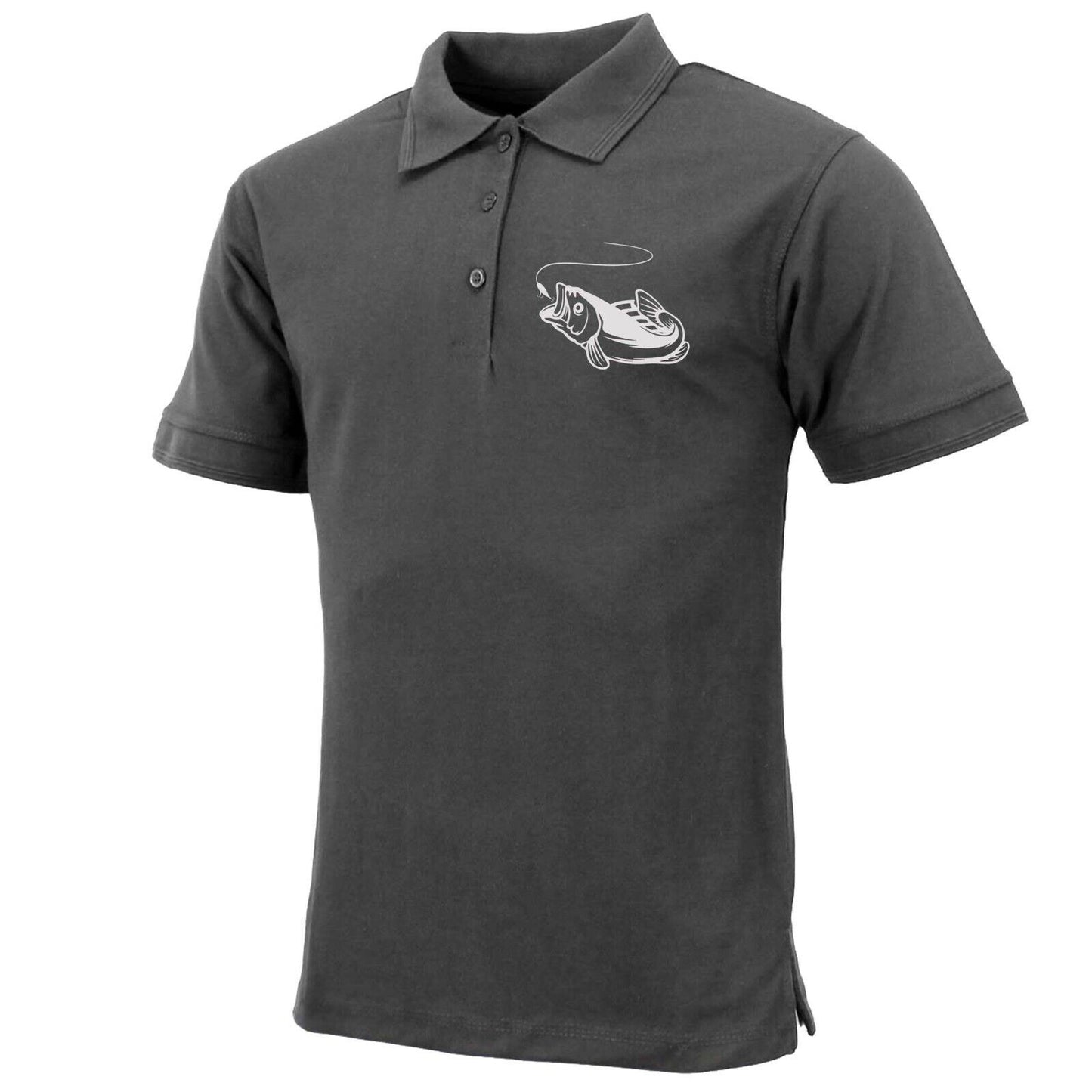 Mens Premium Comfort Fit Short Sleeve Fish Logo Polo Shirt Summer Top