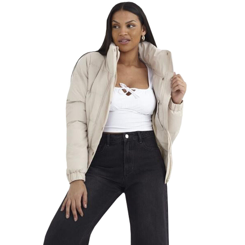 Ladies Brave Soul SLAY Padded Short Length Puffer Jacket with Large Collar