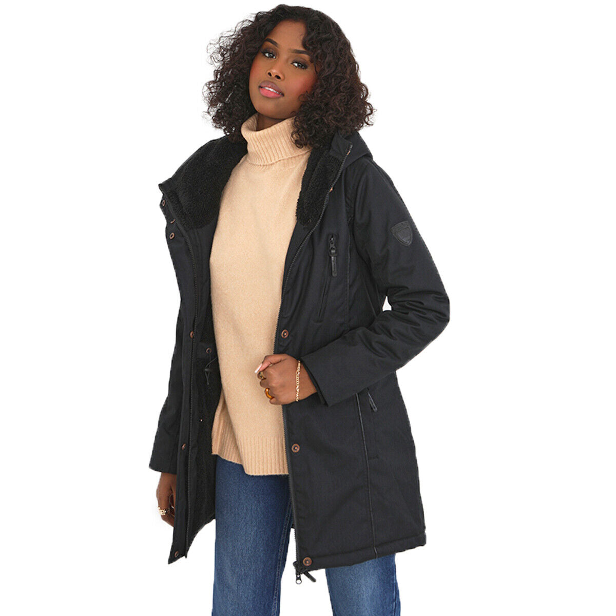 Ladies Brave Soul Vicky Fishtail Placket Detailed Fur Lined Parka Long Coat