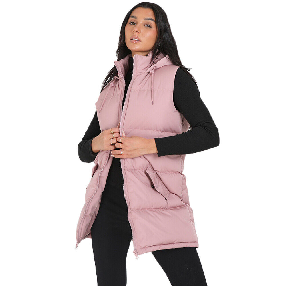 Ladies Brave Soul CELLOLGIL Sleeveless Longline Padded Jacket Hooded Gilet