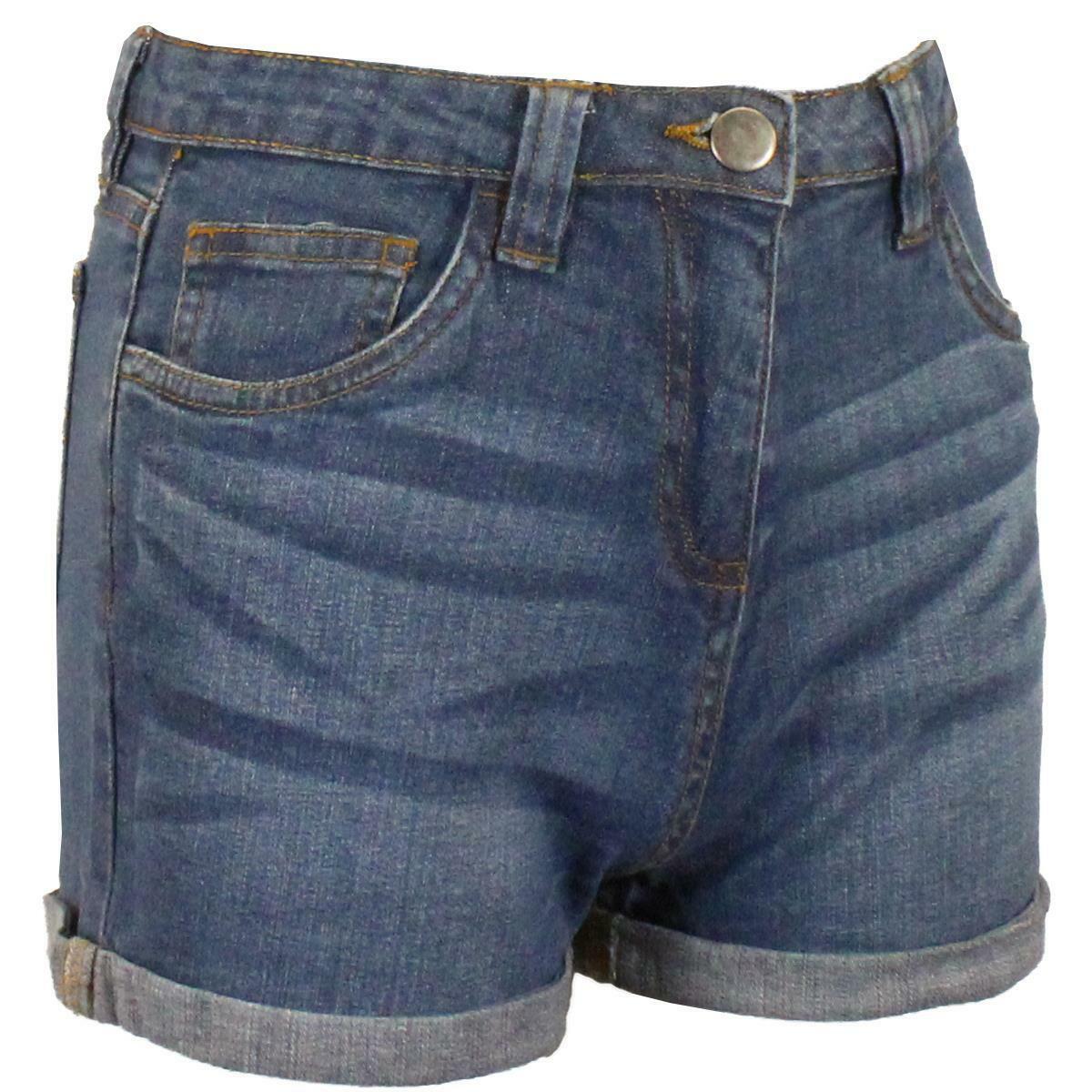 Girls Kids Denim Shorts Multipocket Rolled Hem Sand Blasted Jeans Hot Pants