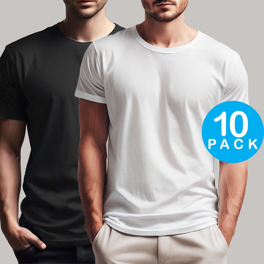 Mens 5 or 10 Pack Plain T Shirt Crew Neck Tee 100% Cotton