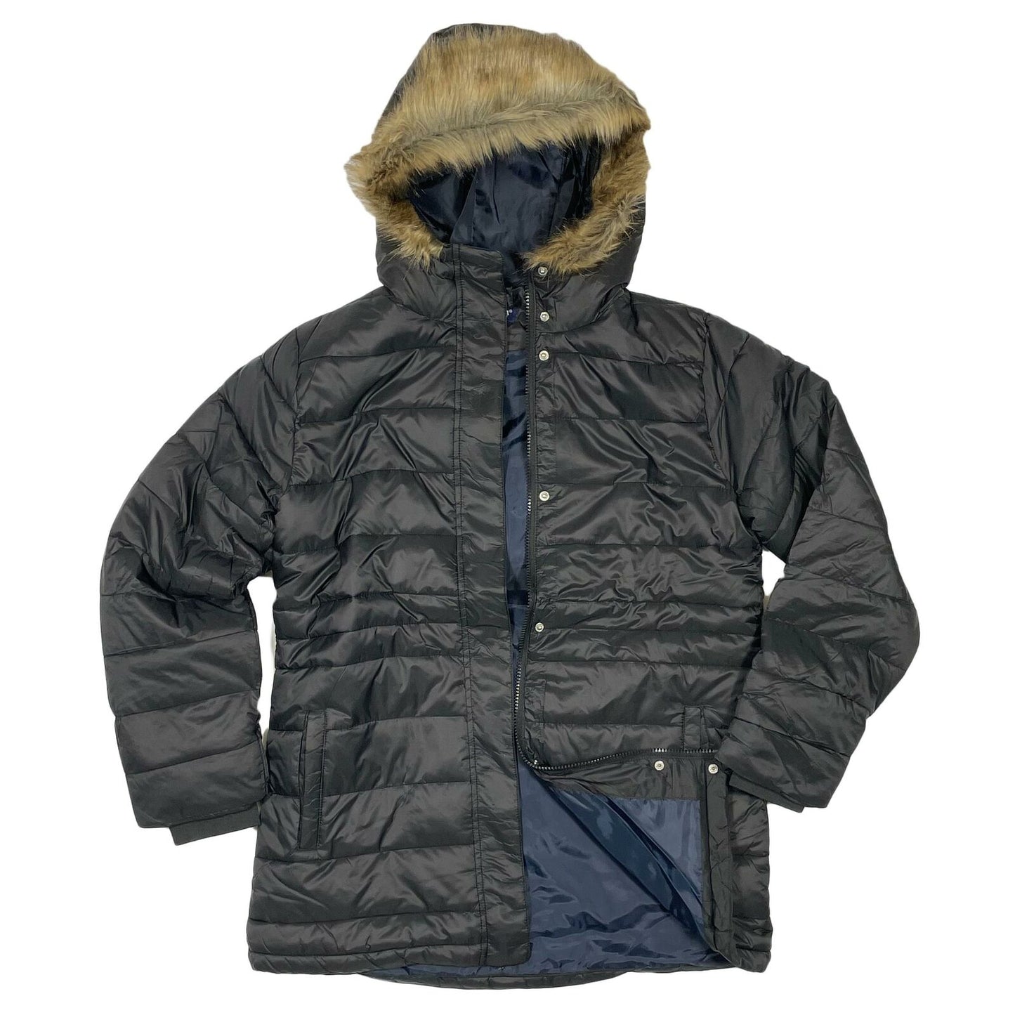 Womens Long Faux Fur Padded Parka Coat Lightweight Puffer Jacket