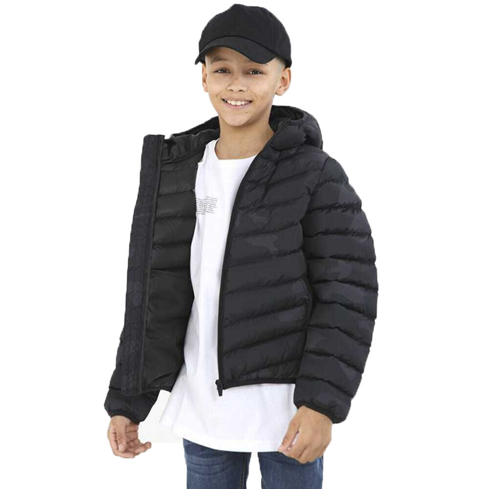 Boys Brave Soul Grant Black Camo Hooded Puffer Padded School Jacket