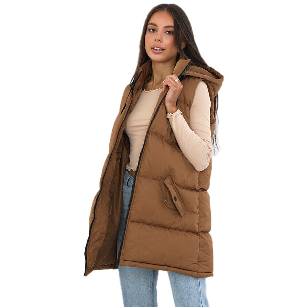 Ladies Brave Soul CELLOLGIL Sleeveless Longline Padded Jacket Hooded Gilet