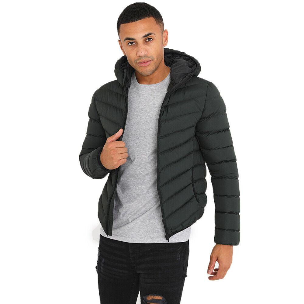Mens Brave Soul Grant Padded Hooded Puffer Jacket with Elasticated Trims