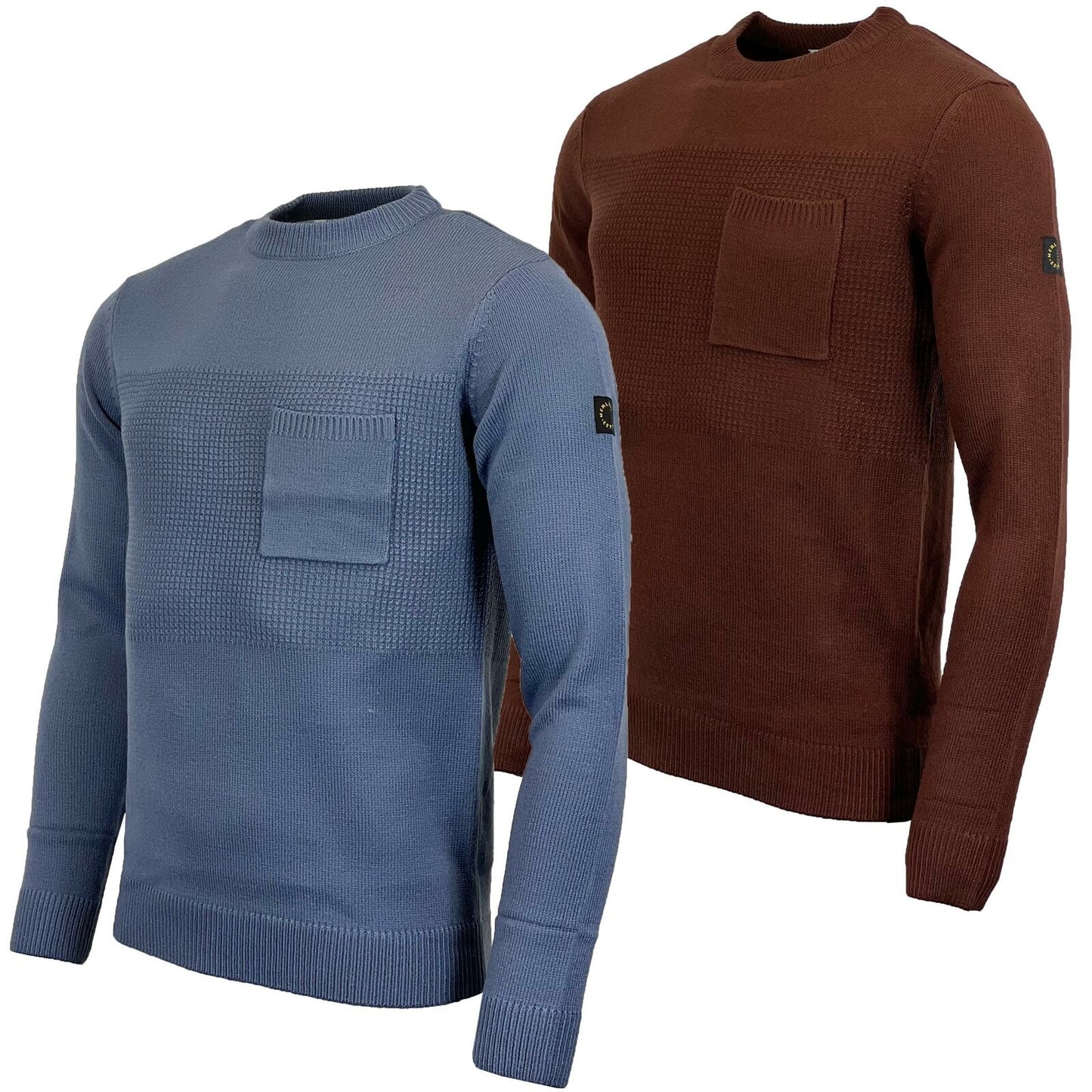 Mens Crew Neck Knitted Pocket Jumper Sweater - ex store RRP: £30.00