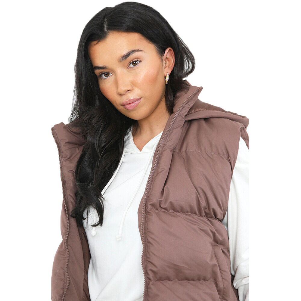 Ladies Brave Soul Mila Padded Bodywarmer Cropped Microfibre Hooded Gilet