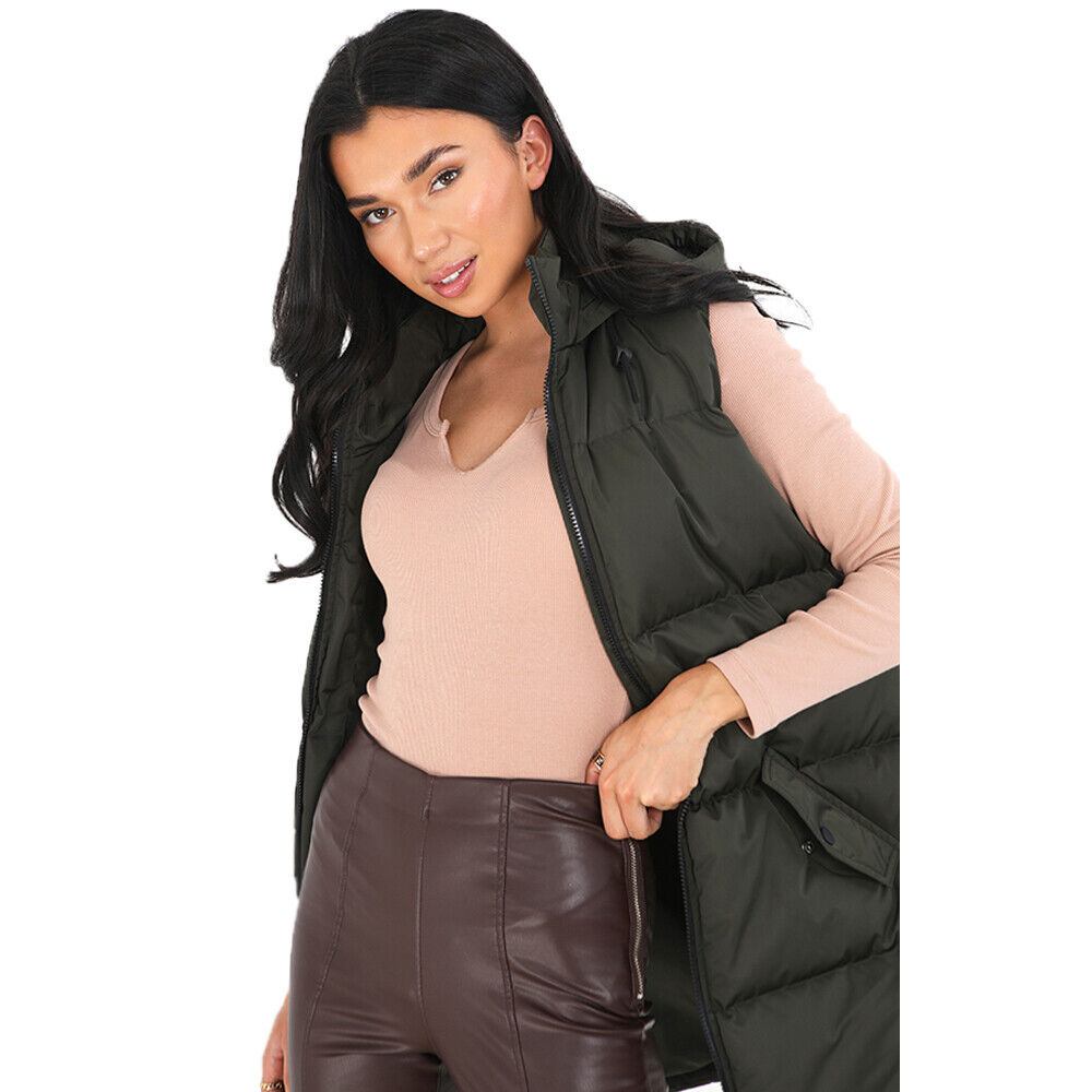 Ladies Brave Soul CELLOLGIL Sleeveless Longline Padded Jacket Hooded Gilet