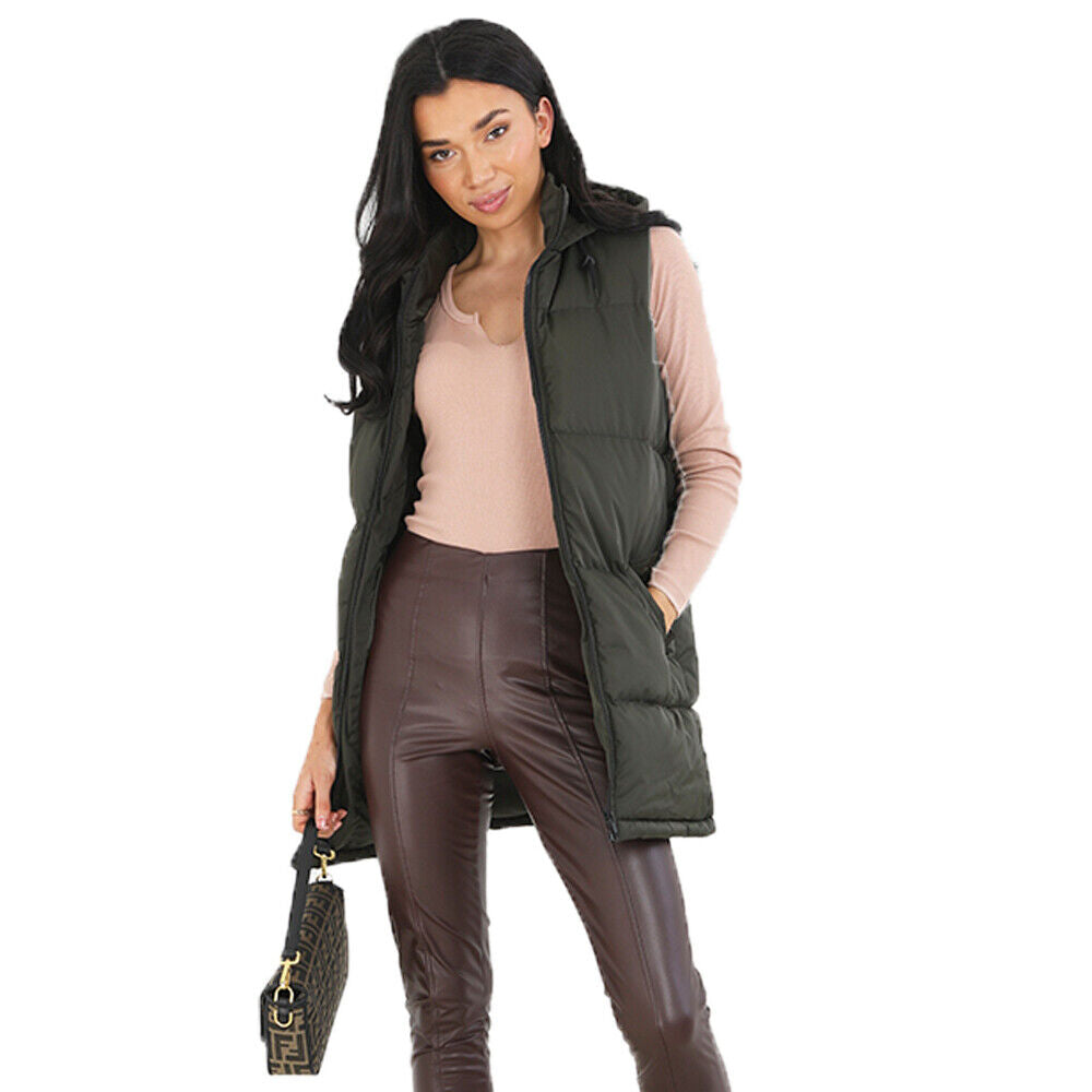 Ladies Brave Soul CELLOLGIL Sleeveless Longline Padded Jacket Hooded Gilet