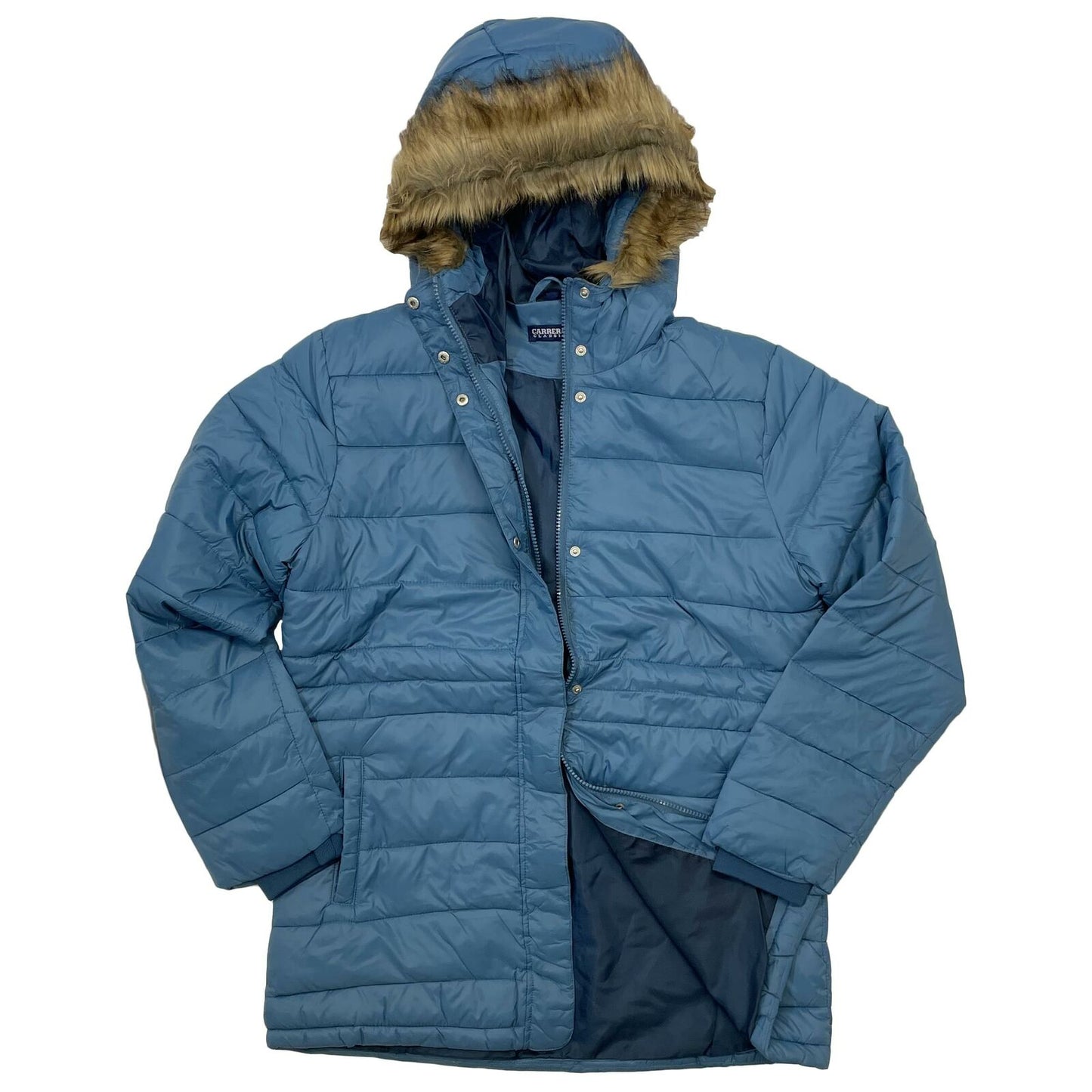 Womens Long Faux Fur Padded Parka Coat Lightweight Puffer Jacket