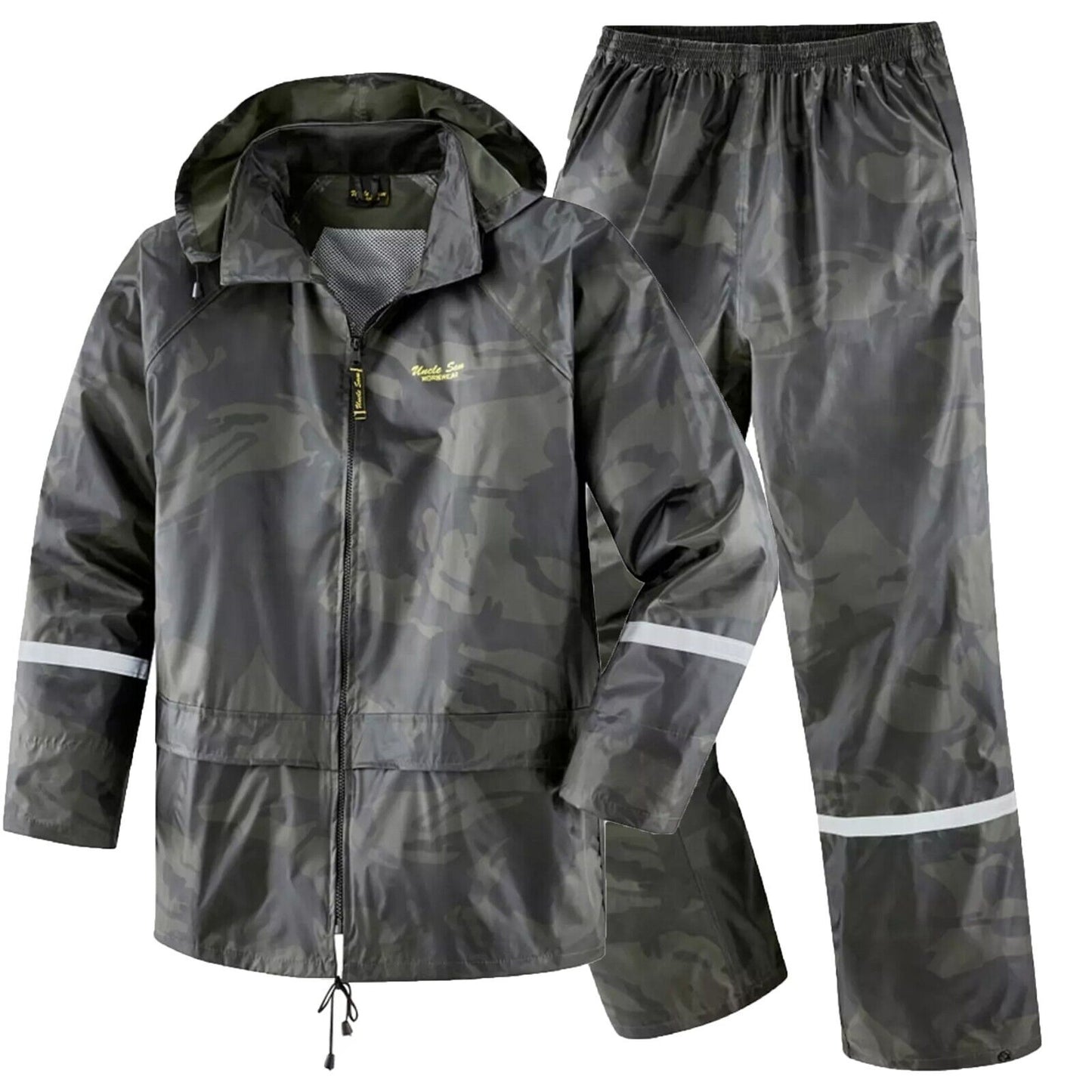 Mens Camouflage Storm Waterproof Over Trousers & Jacket Co-ord Set Rainsuit