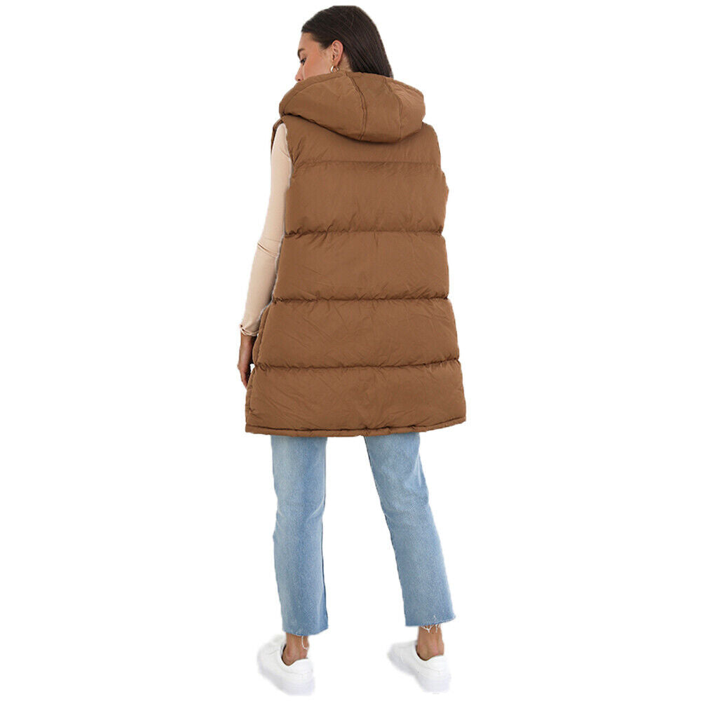 Ladies Brave Soul CELLOLGIL Sleeveless Longline Padded Jacket Hooded Gilet