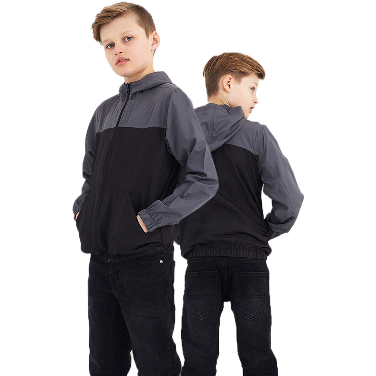 Kids Boys Brave Soul Ashblock Lightweight Windrunner Hooded Jacket