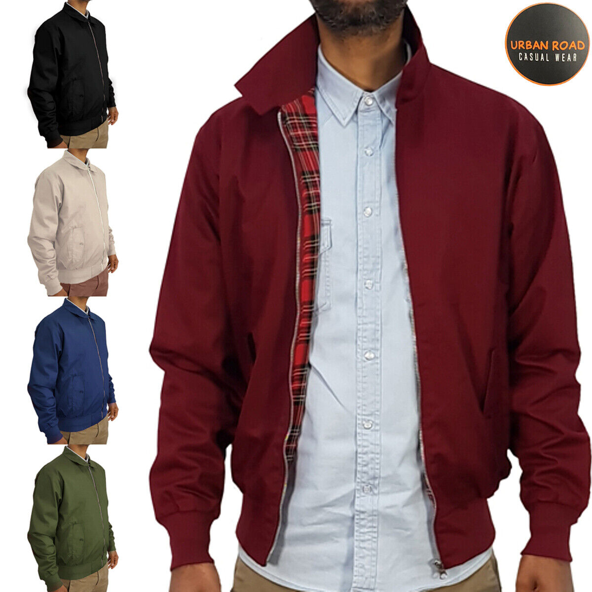 Urban Road Mens Vintage 1Harrington1 Bomber Jacket Tartan Lining