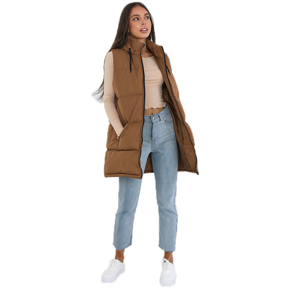 Ladies Brave Soul CELLOLGIL Sleeveless Longline Padded Jacket Hooded Gilet