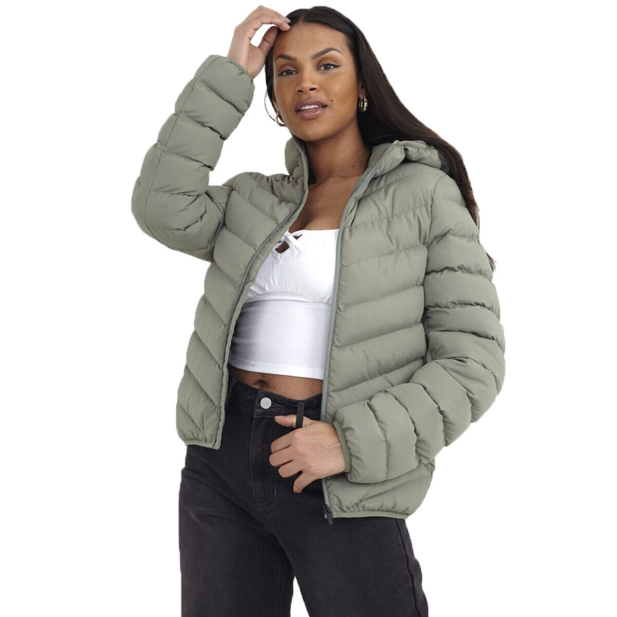 Ladies Brave Soul Grant Padded Hooded Puffer Jacket with DTM Trims