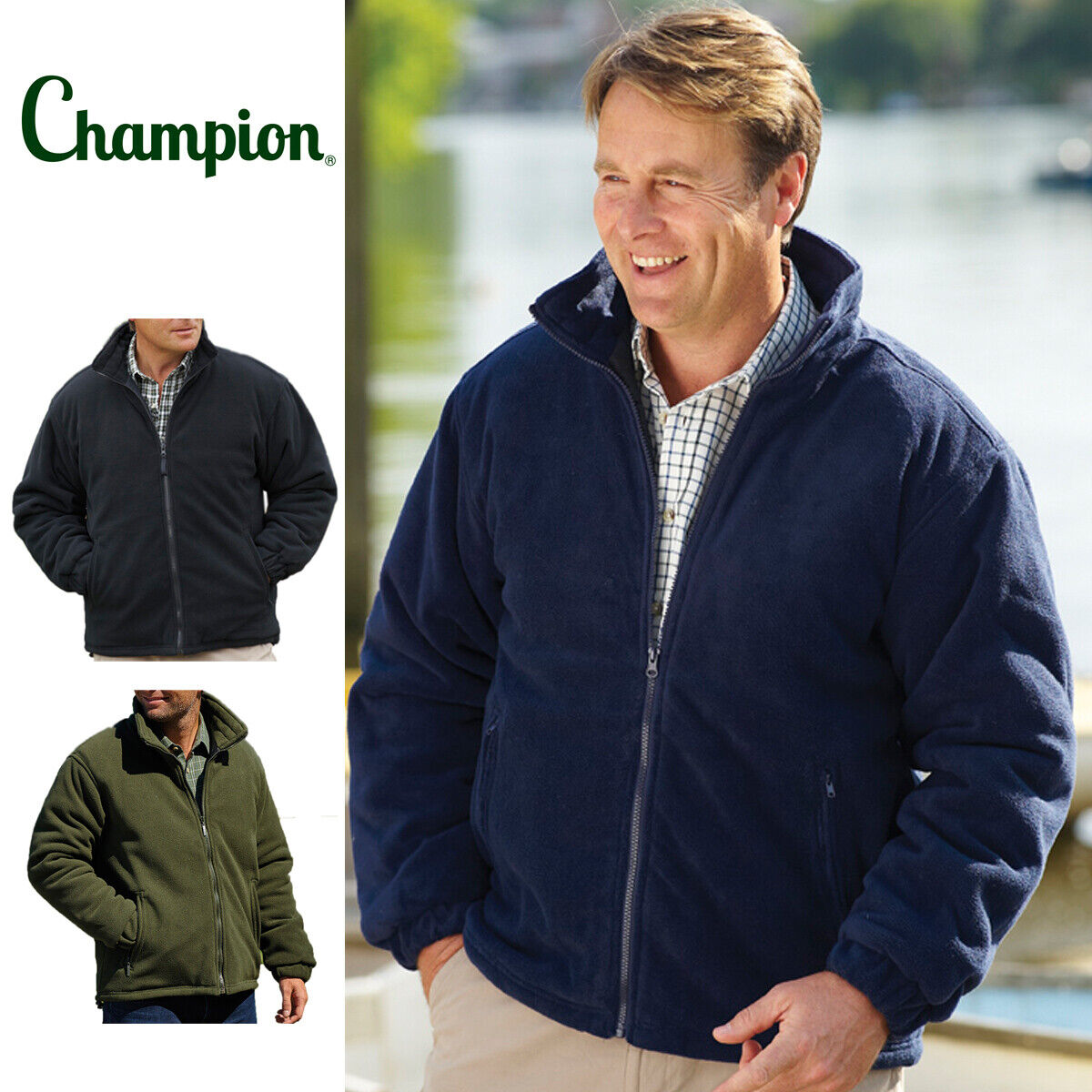 Mens Champion Glen Quilted Winter Warm Coat Padded Anti-pill Fleece Jacket