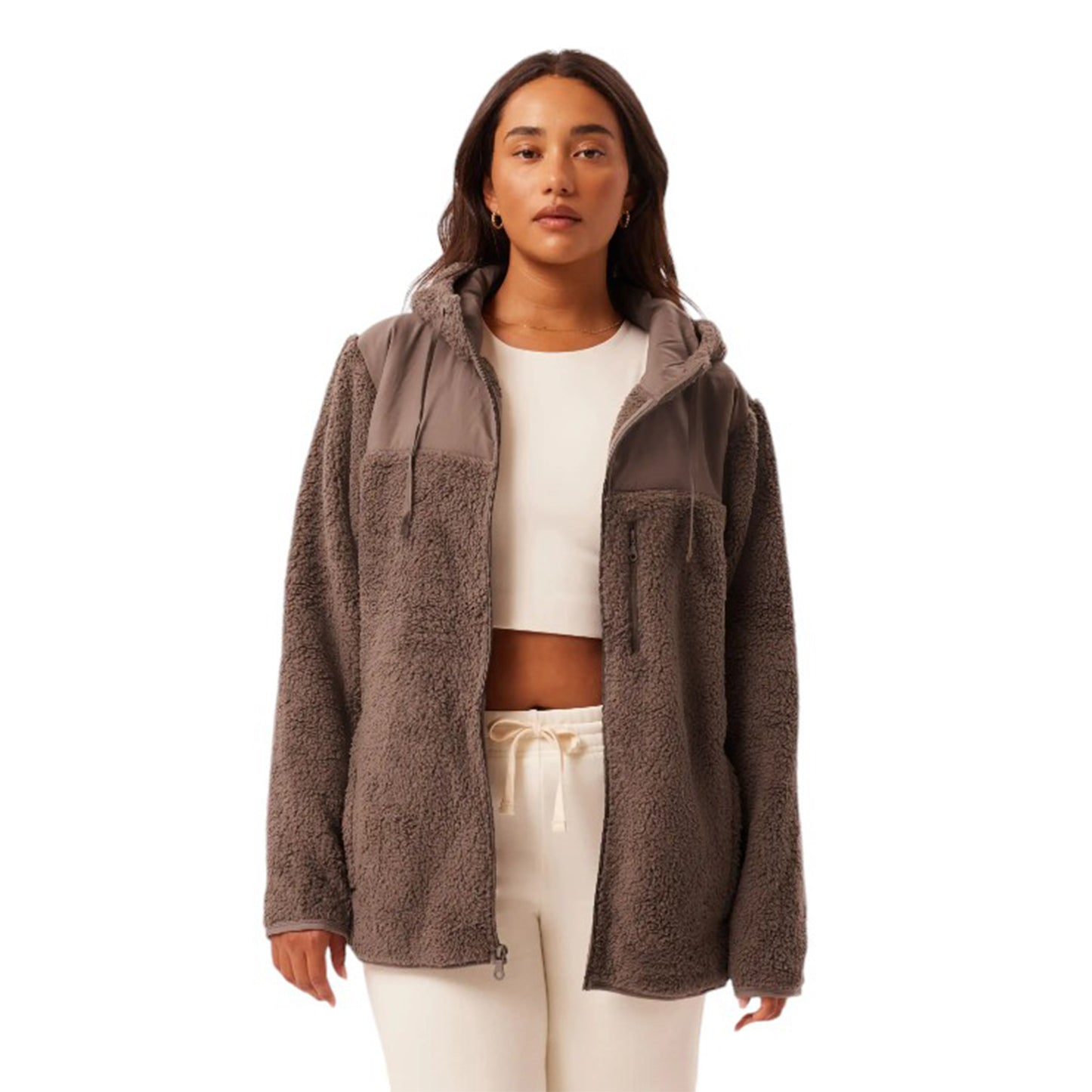 Ladies Teddy Bear Sherpa Fleece Hooded Jacket