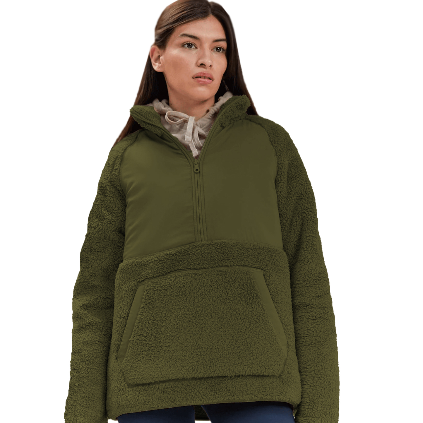 Ladies Teddy Bear Sherpa Fleece Half Zip Sweatshirt