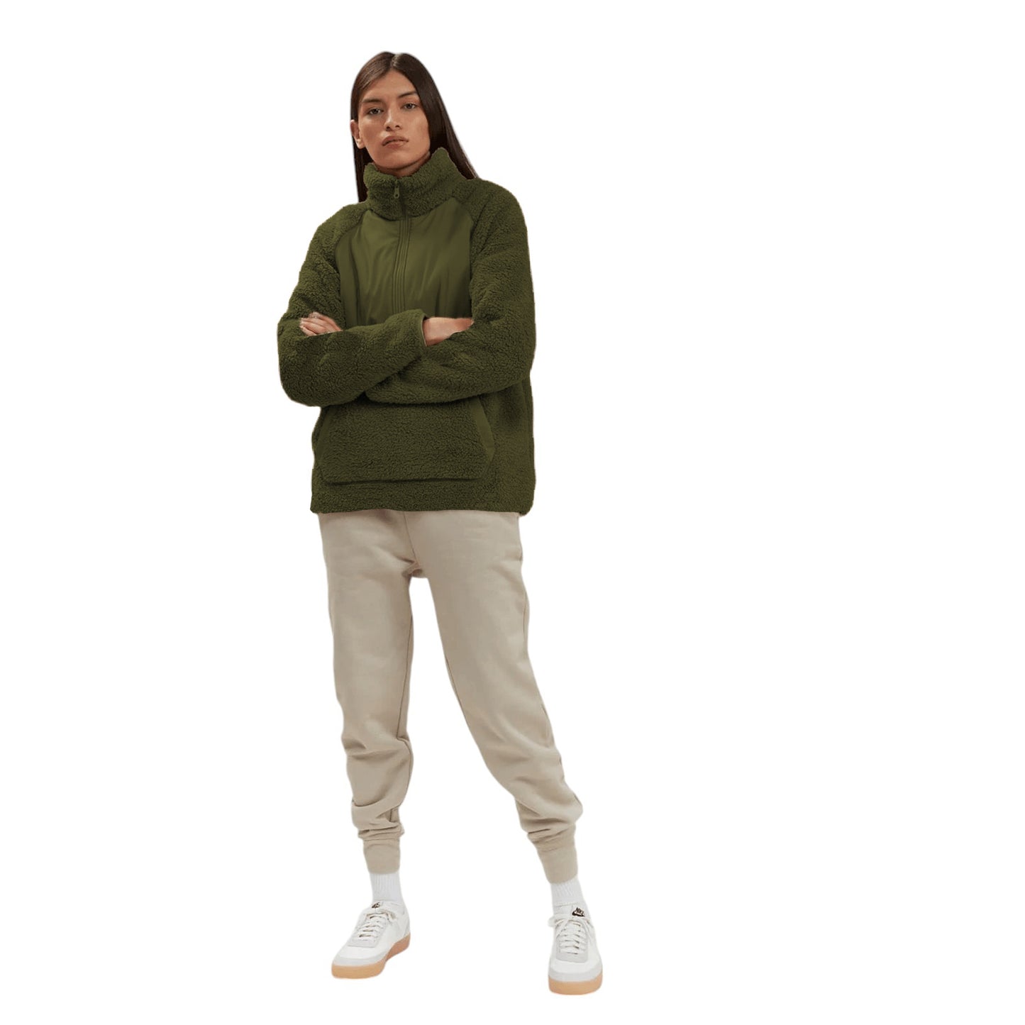Ladies Teddy Bear Sherpa Fleece Half Zip Sweatshirt