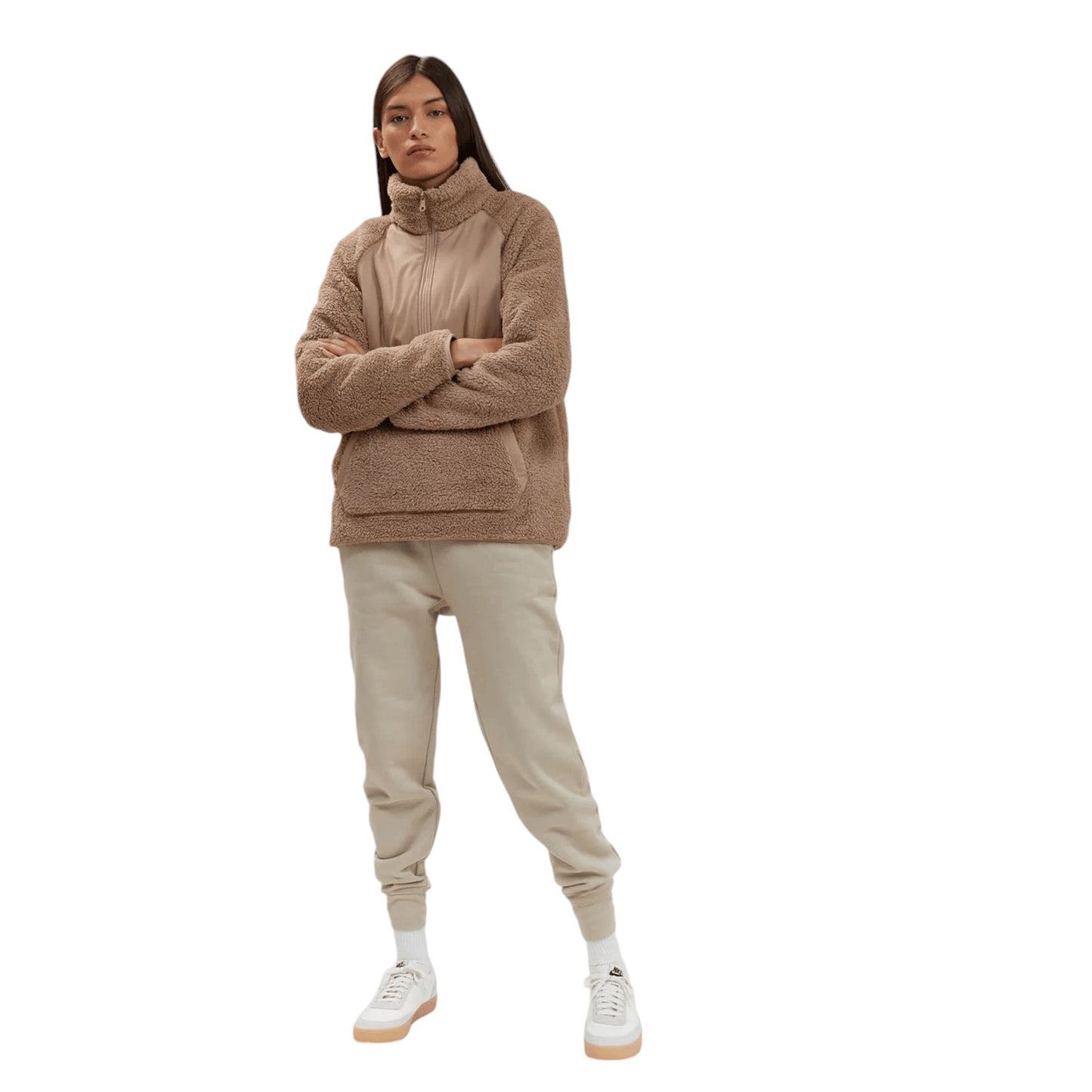 Ladies Teddy Bear Sherpa Fleece Half Zip Sweatshirt