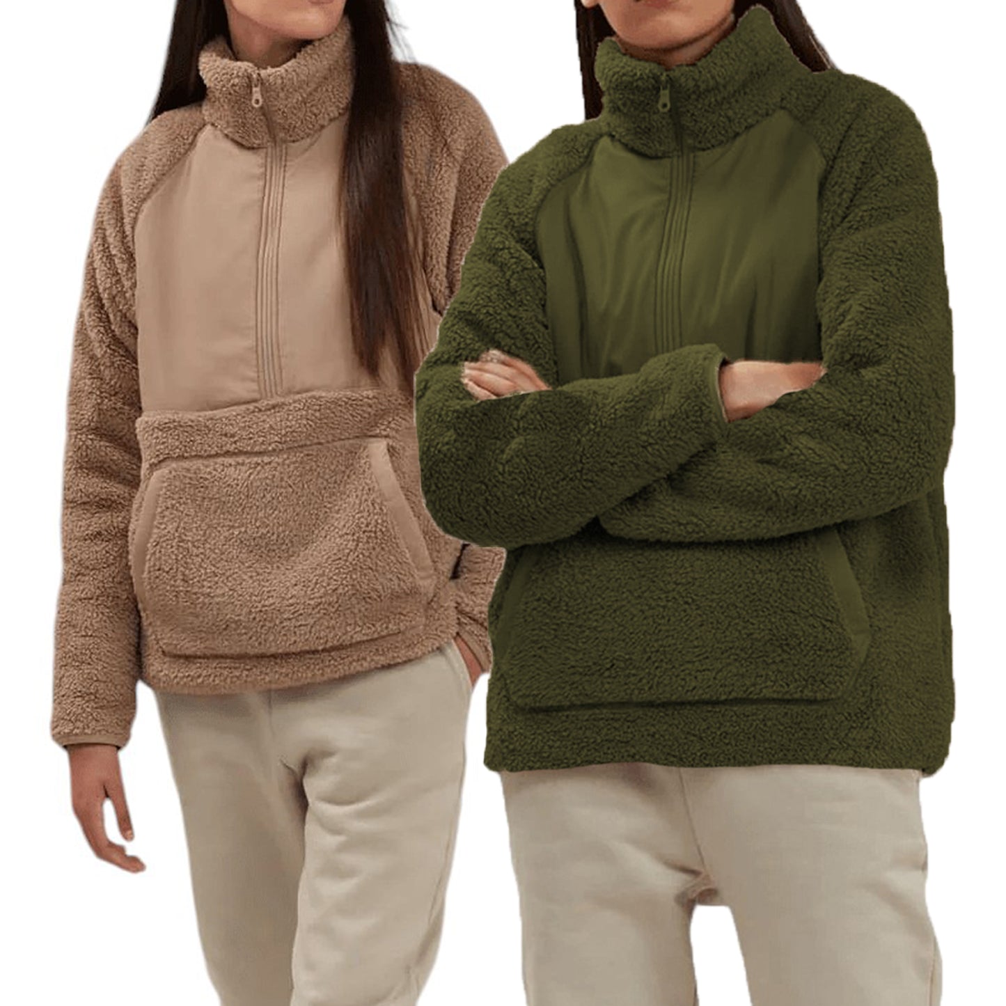 Ladies Teddy Bear Sherpa Fleece Half Zip Sweatshirt