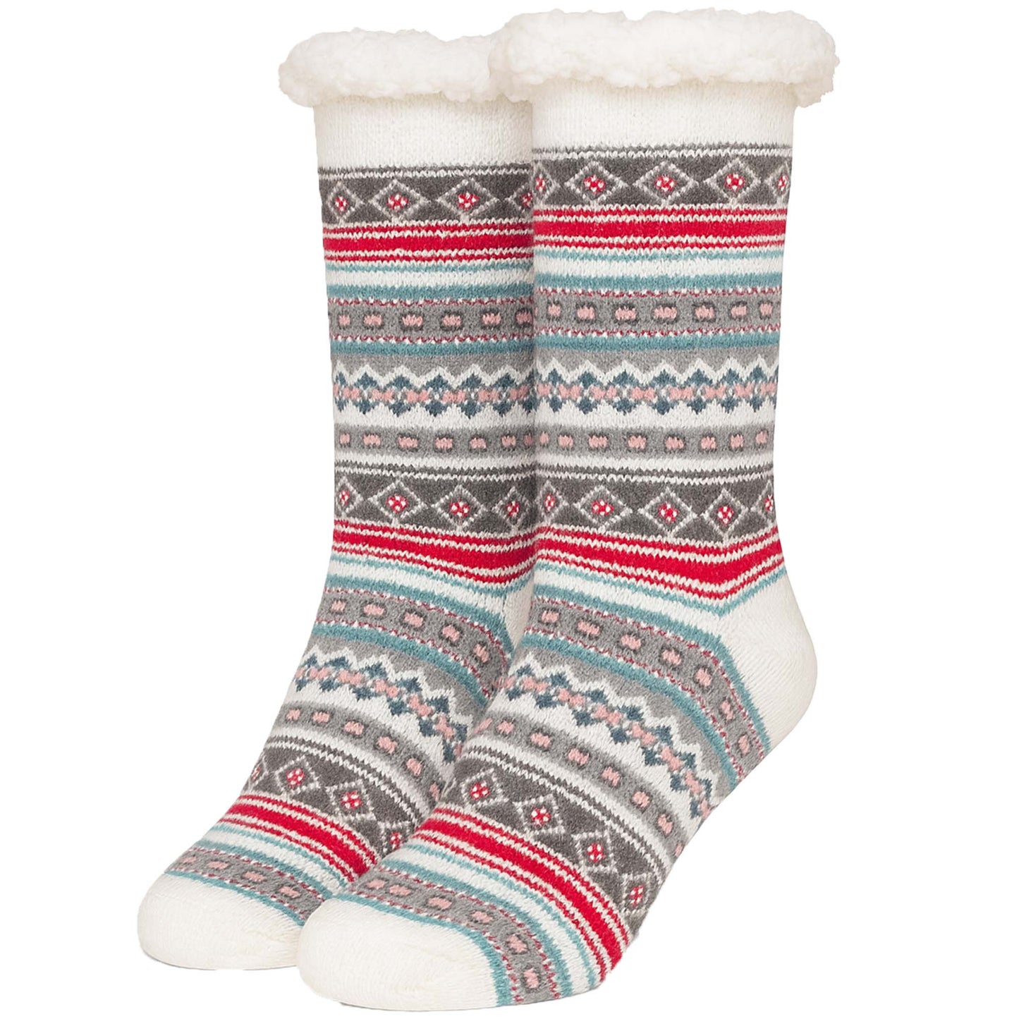 Womens Winter Warm Fur Lined Non-Slip Lounge Socks