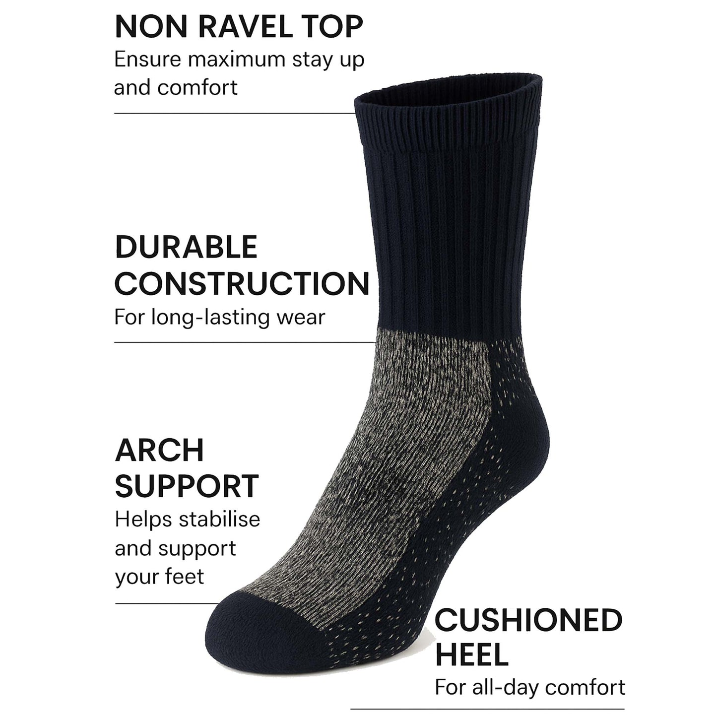 Men’s Moisture-Wicking Thermal Merino Wool Socks UK 7–13 | Pack of 6