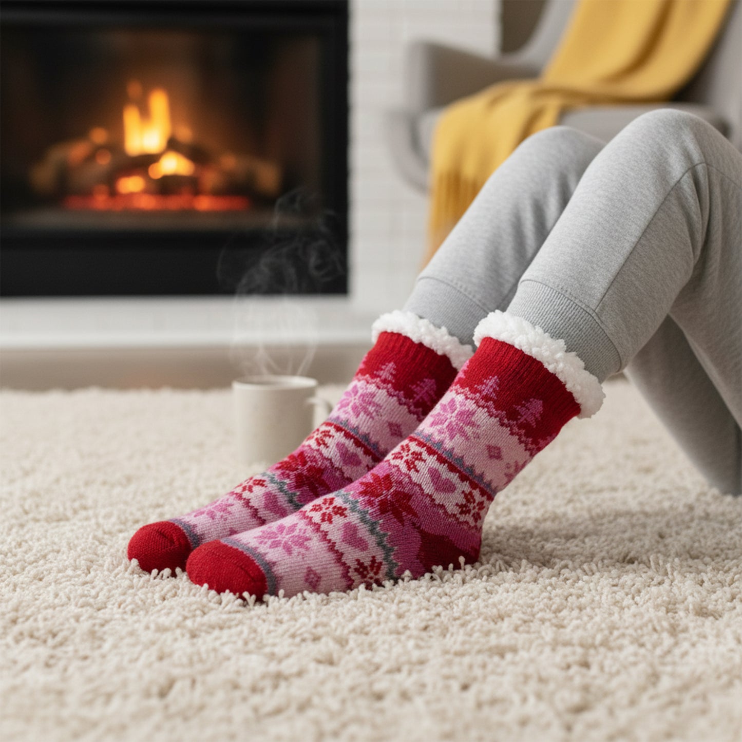 Kids Unisex Indoor Sherpa Lined Cosy Socks