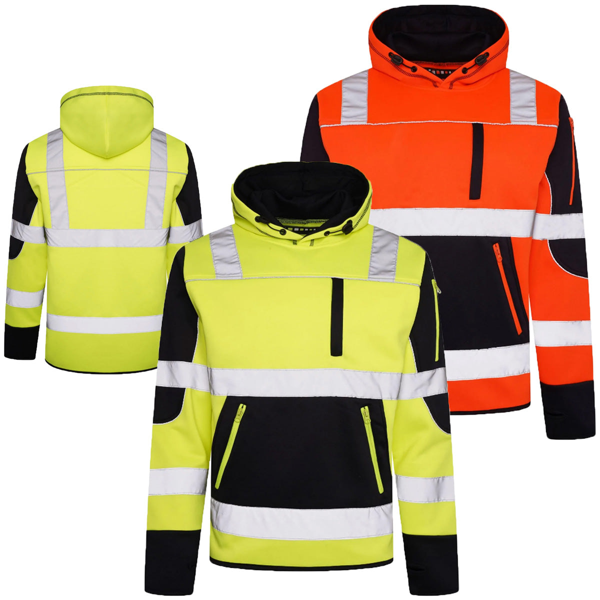 Mens AV042 Hi Vis Workwear Hooded Pullover Sweatshirt