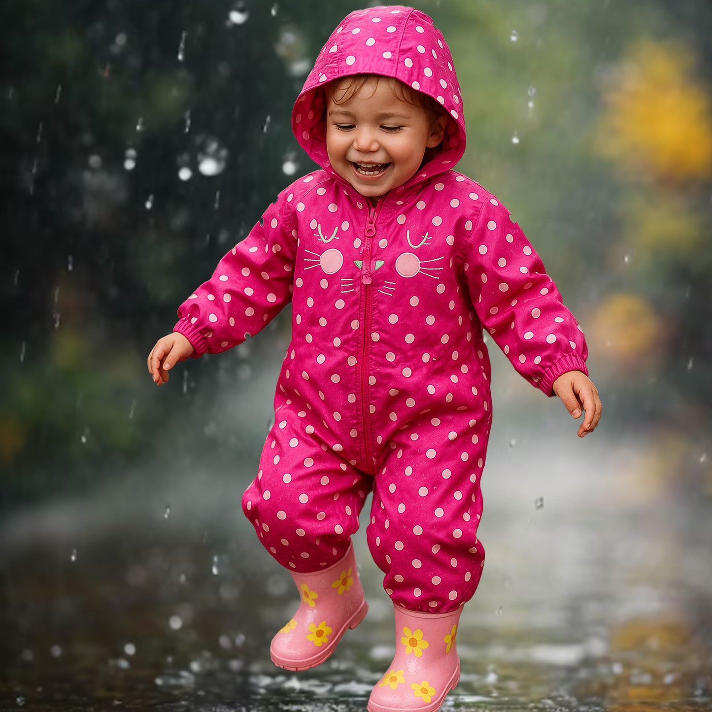 Girls Polka All In One Waterproof Rainsuit