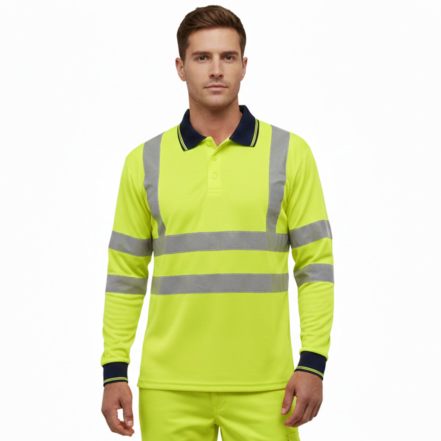 Mens Hi Vis Long Sleeve Polo Shirt