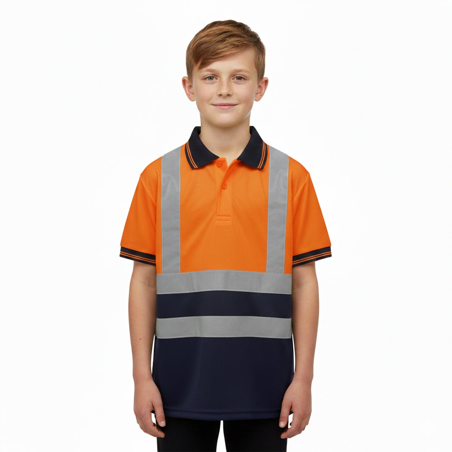 Kids Unisex Hi-Vis Polo Top | Short Sleeve Two-Tone Reflective T-Shirt