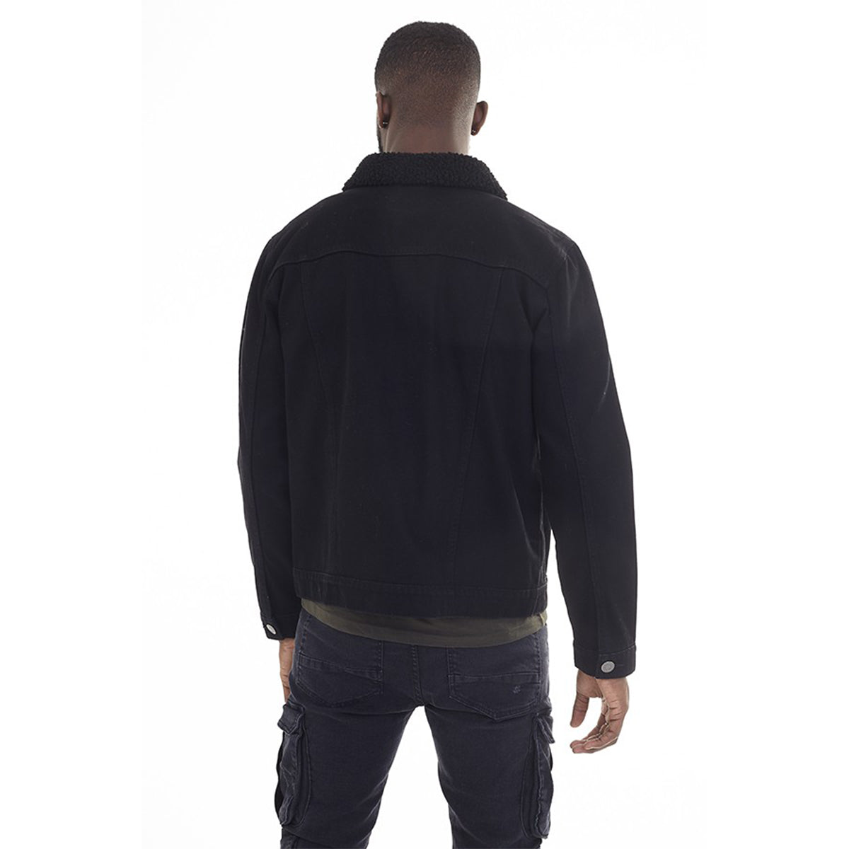 Mens WILBURN Casual Denim Black Jacket with Borg Collar
