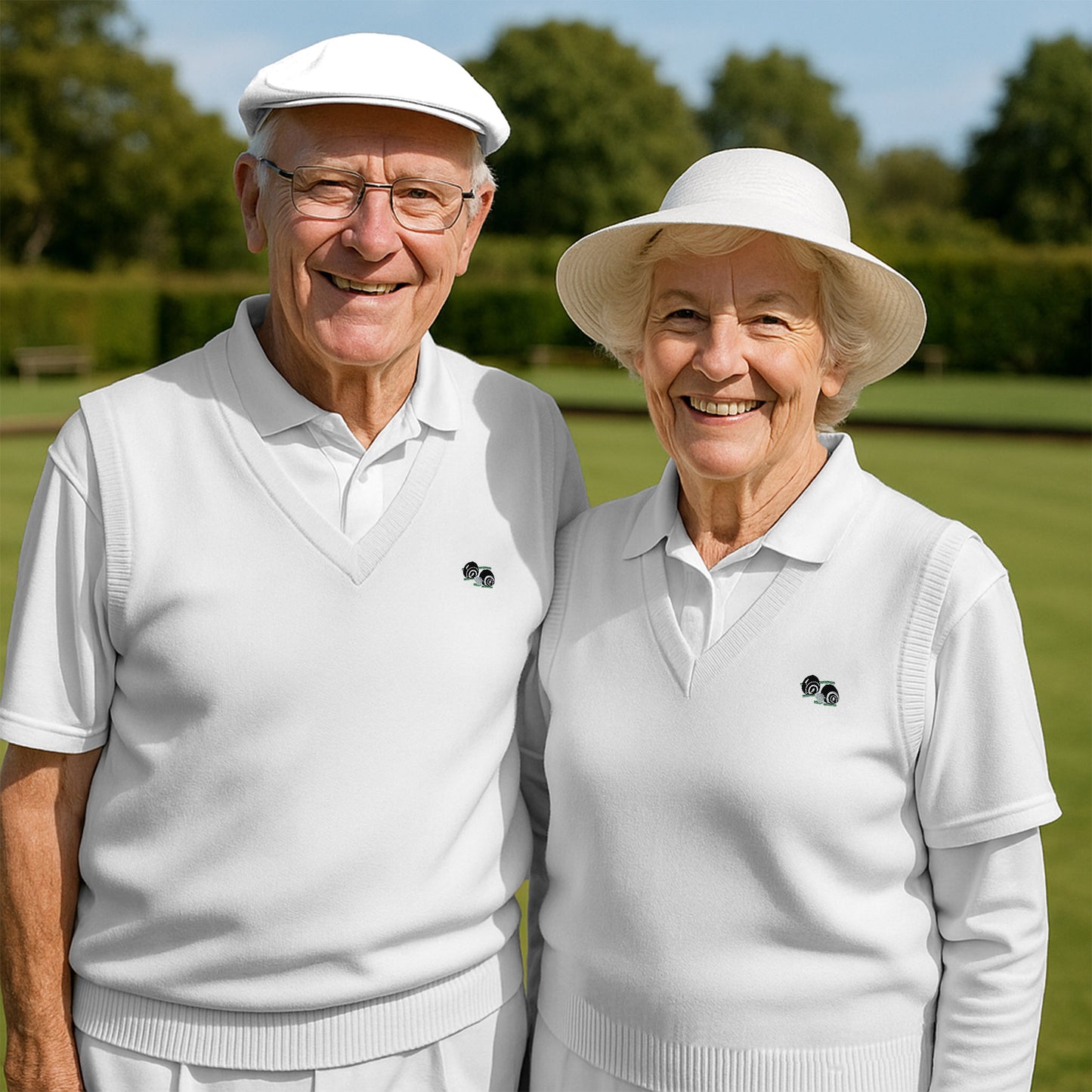 Adults Unisex Lawn Bowling V-Neck Knitted Sleeveless Jumper with Logo