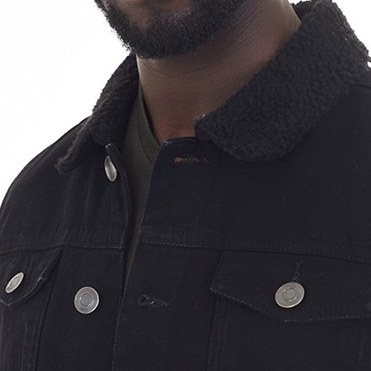 Mens WILBURN Casual Denim Black Jacket with Borg Collar