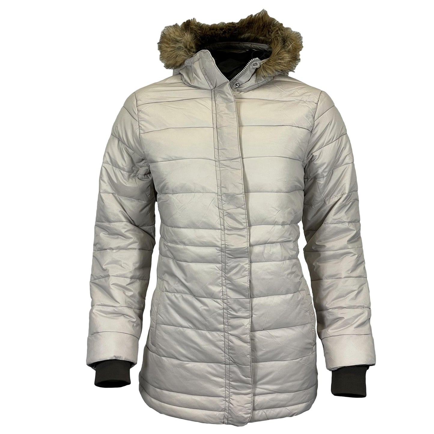 Womens Long Faux Fur Padded Parka Coat Lightweight Puffer Jacket